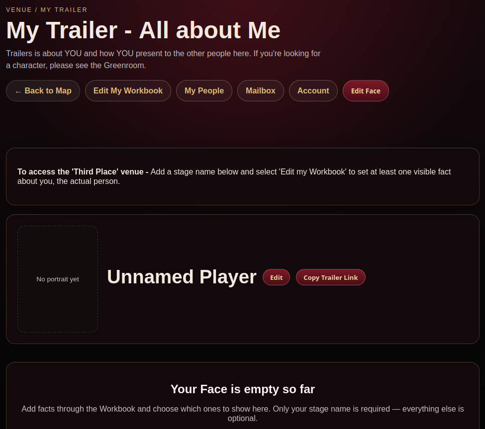 My Trailer profile surface for an unnamed player
