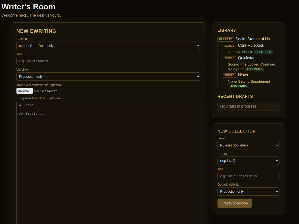 Writer's Room with new eWriting controls and Library panel